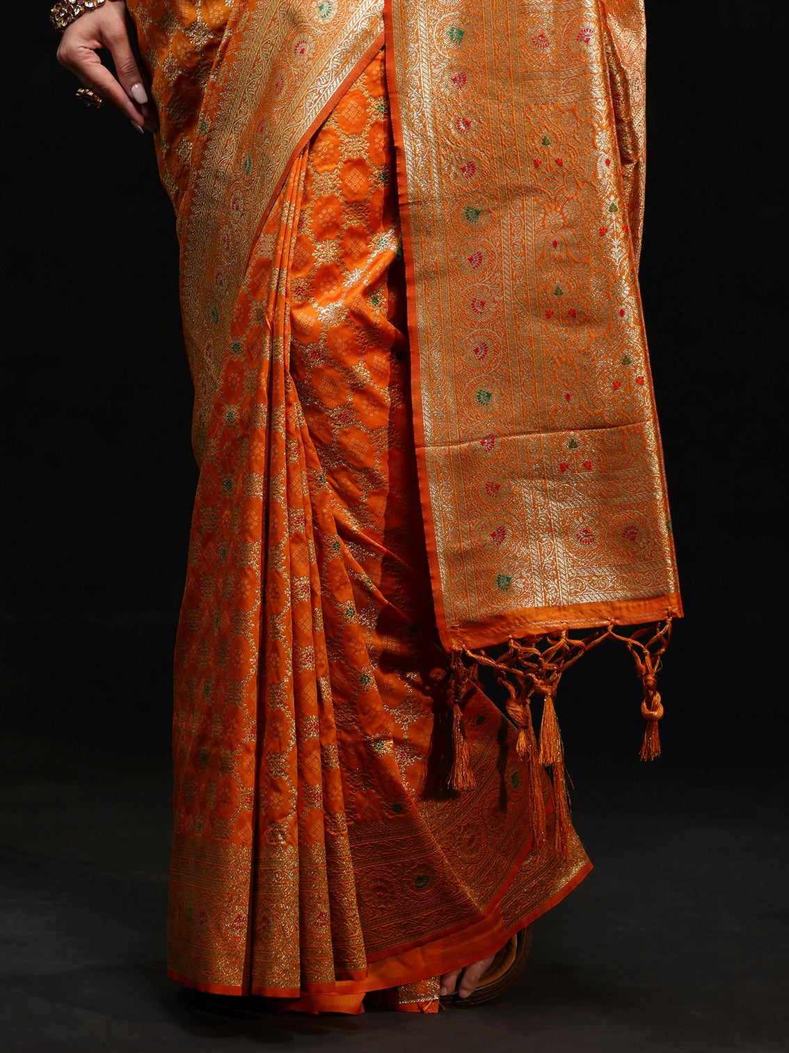 Mameraa Orange Meenakari Banarasi Silk Blend Saree