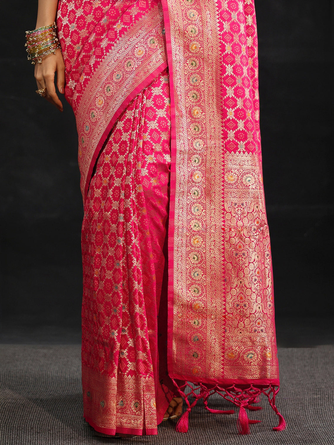 Mameraa Rani Pink Banarasi Silk Blend Saree