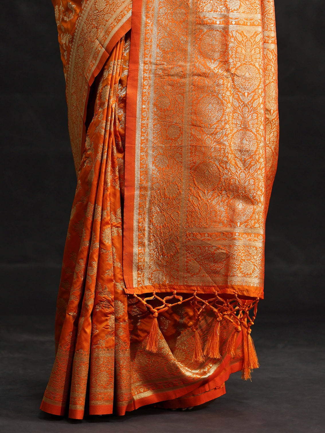 Mameraa Orange Banarasi Silk Blend Saree