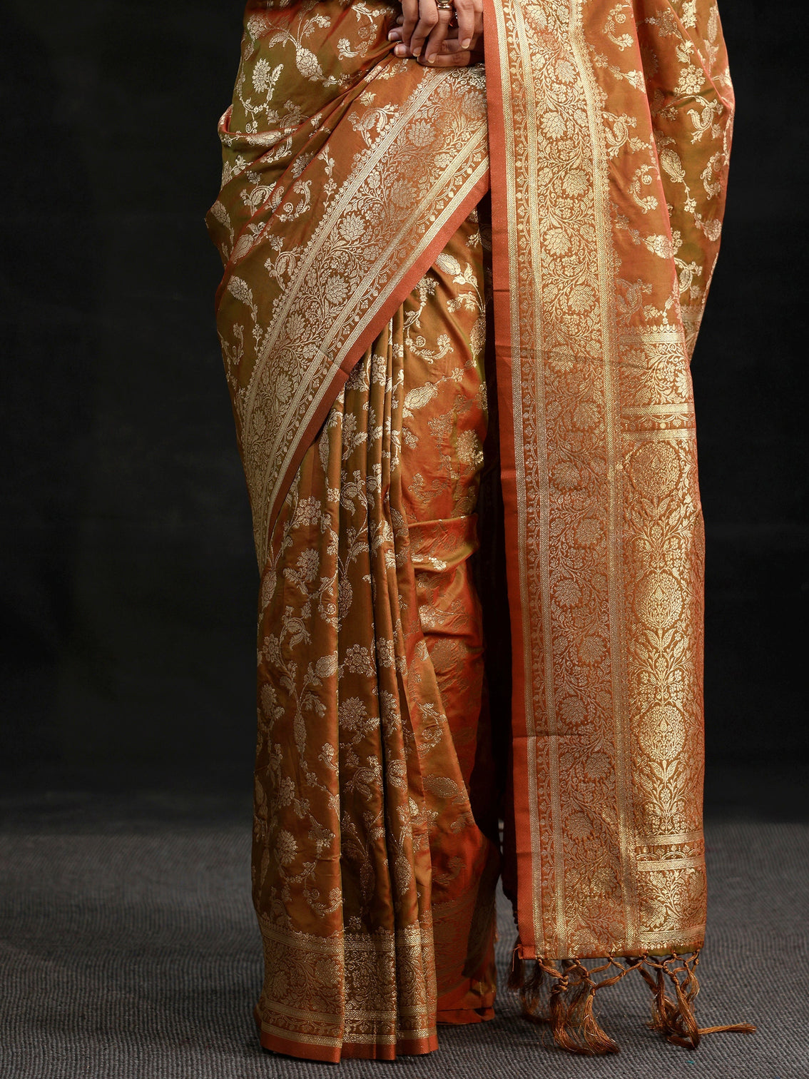 Mameraa Rust Brown Banarasi Silk Blend Saree