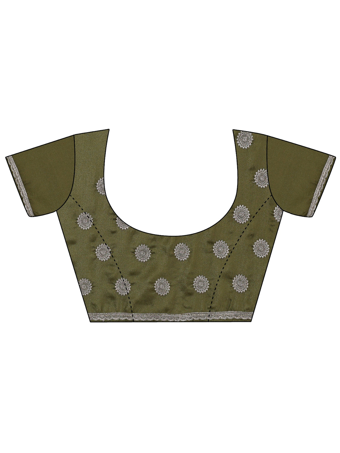 Mameraa Leaf Green Satin Saree with Floral Embellishments