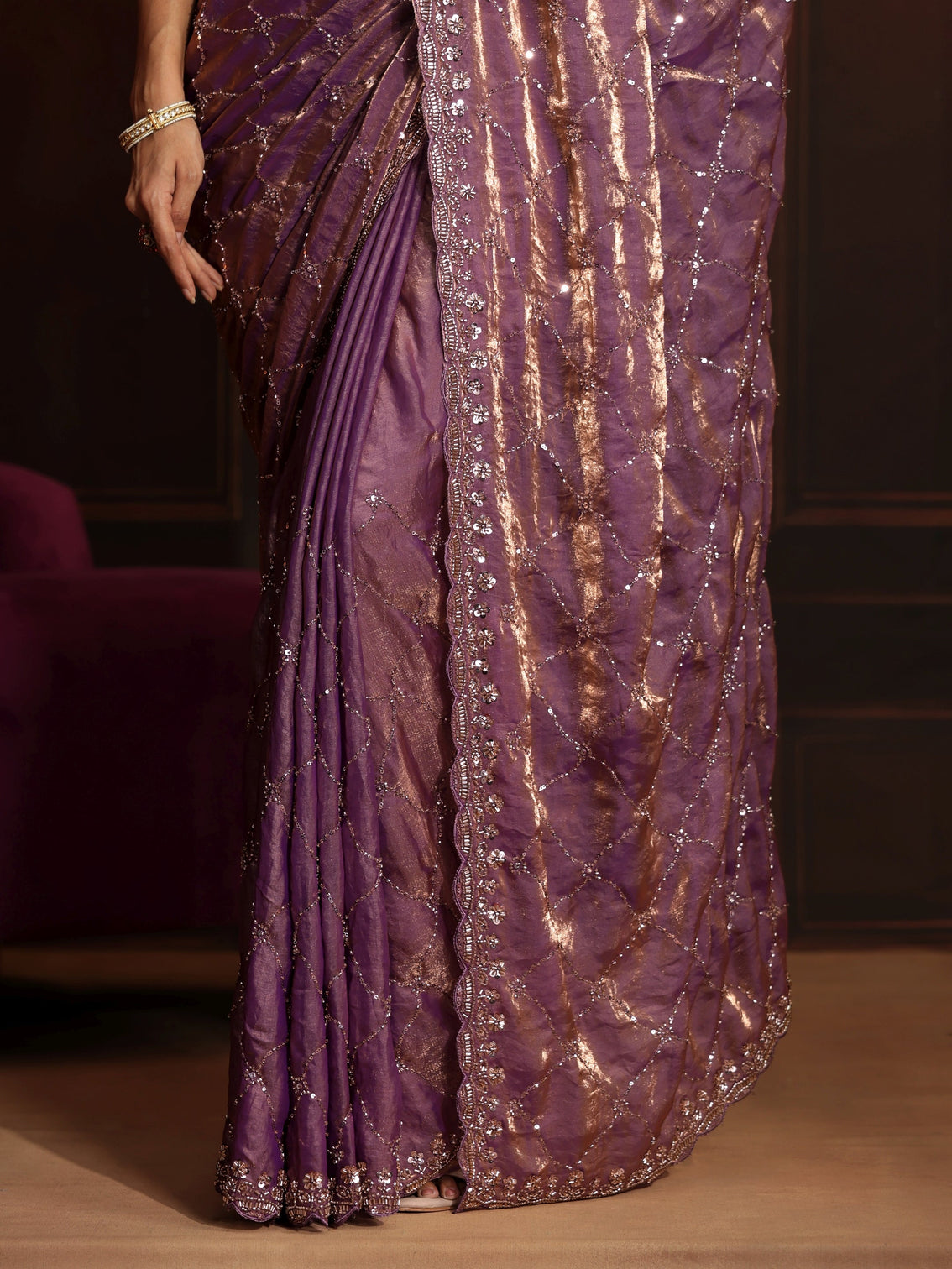 Mameraa Art Lavender Embellished Tissue Saree