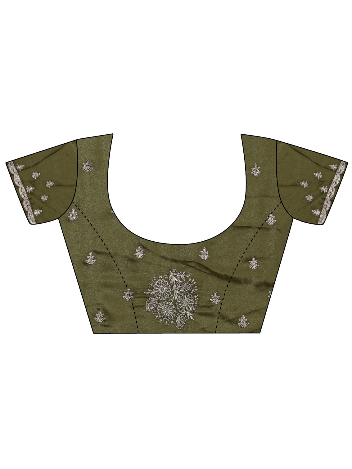 Mameraa Leaf Green Satin Saree with Embroidered Floral Motifs