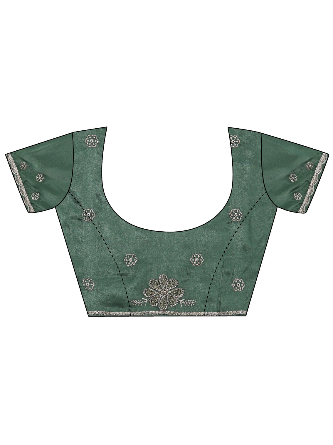 Mameraa Moss Green Floral Embroidered Satin Saree