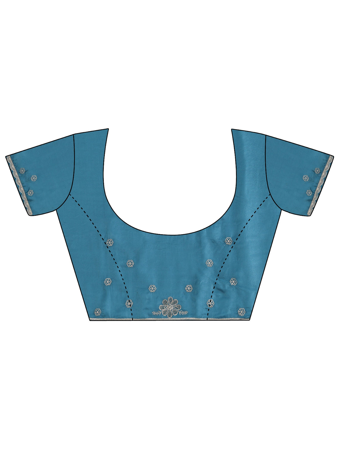 Mameraa Cerulean Blue Floral Embroidered Satin Saree