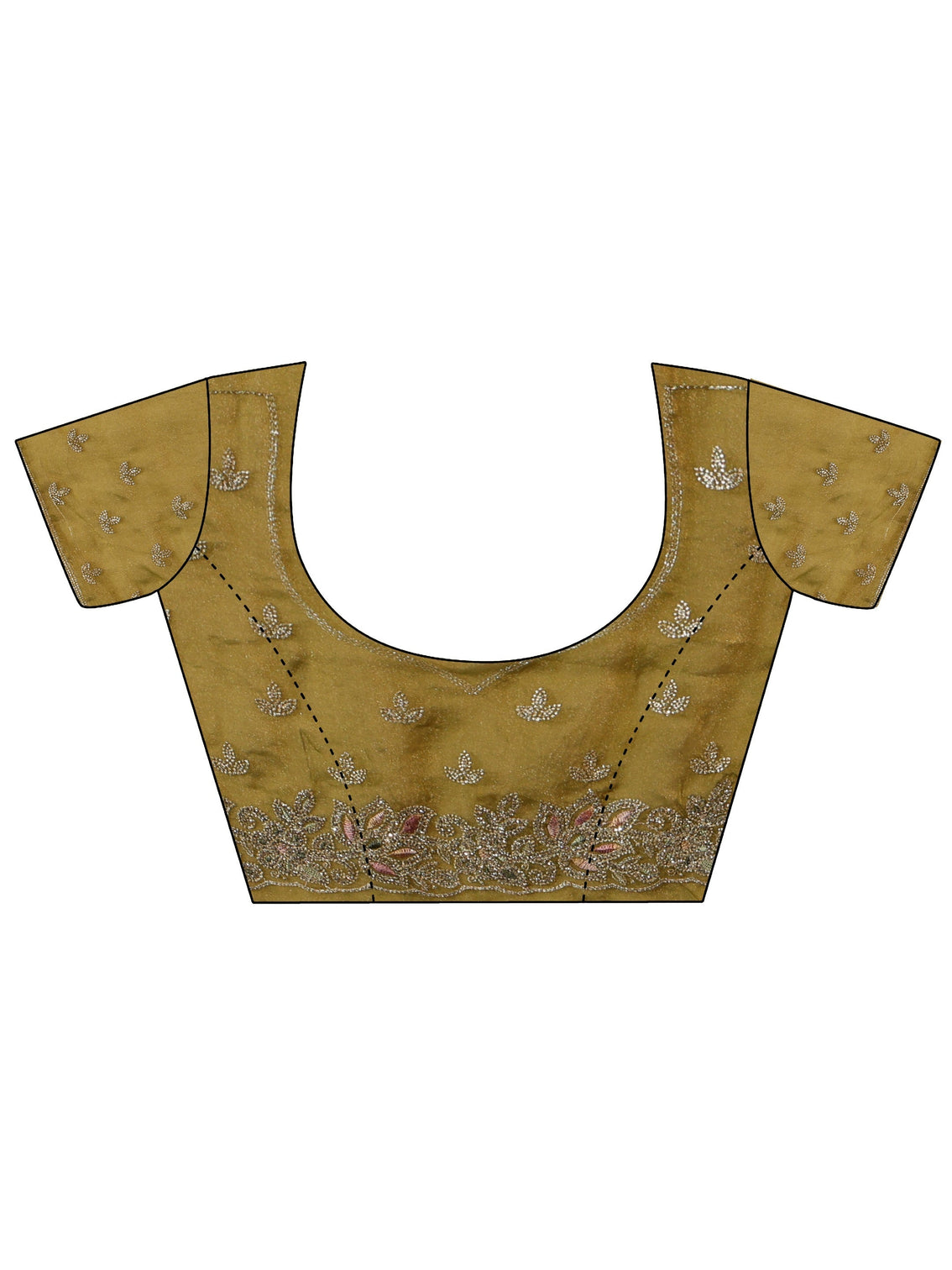 Mameraa Olive Green Embellished Tissue Saree with Floral Border