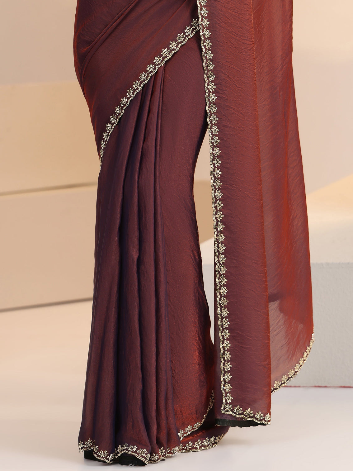 Mameraa Brown Tissue Saree with Stone Work Border