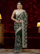 Libas Green Floral Embroidered Georgette Saree
