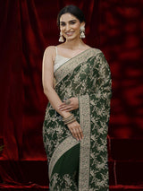 Libas Green Floral Embroidered Georgette Saree
