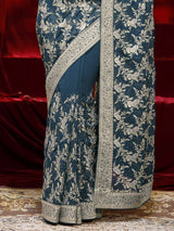 Libas Blue Floral Embroidered Georgette Saree
