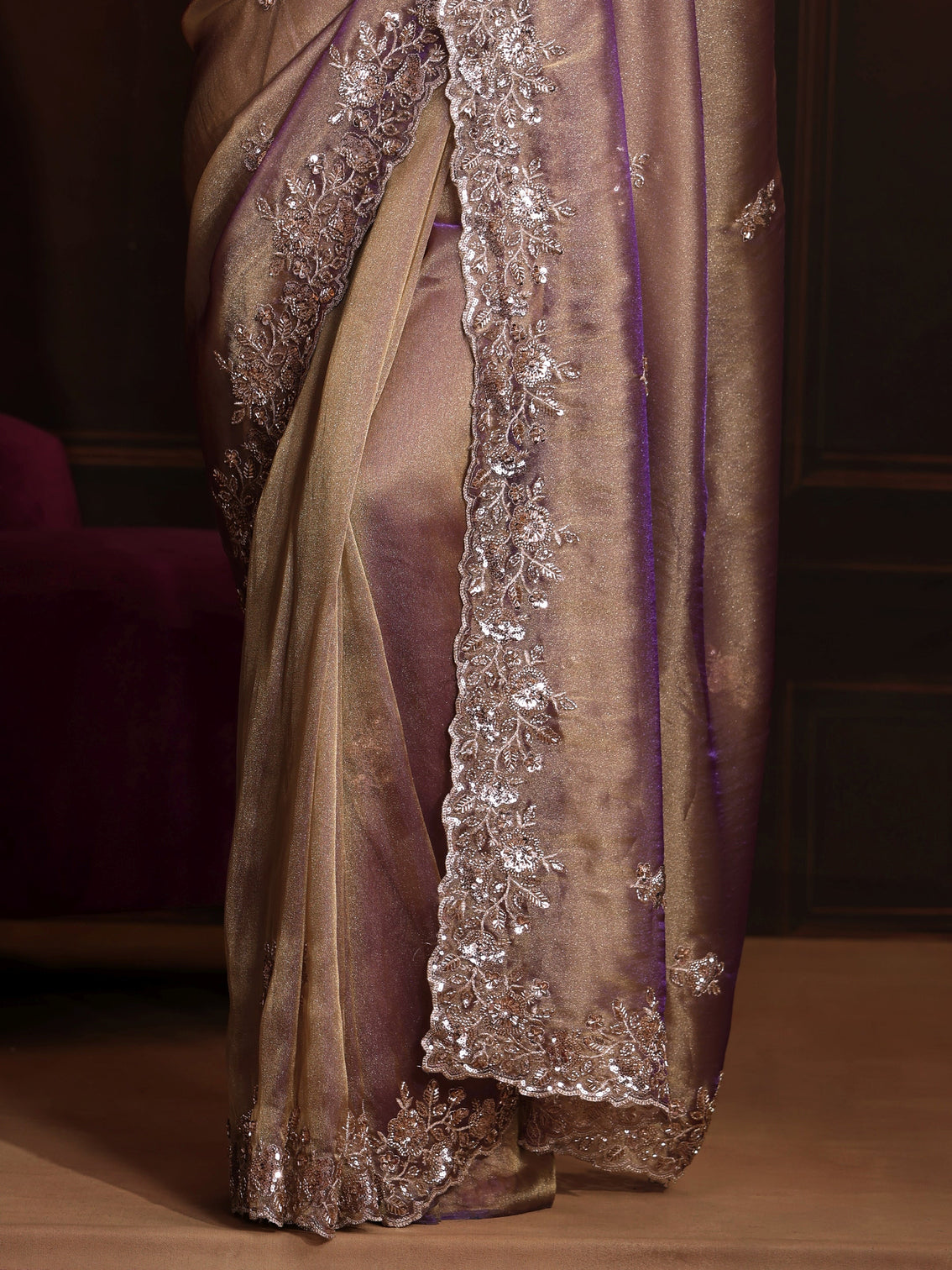 Mameraa Art Lavender Embellished Organza Saree