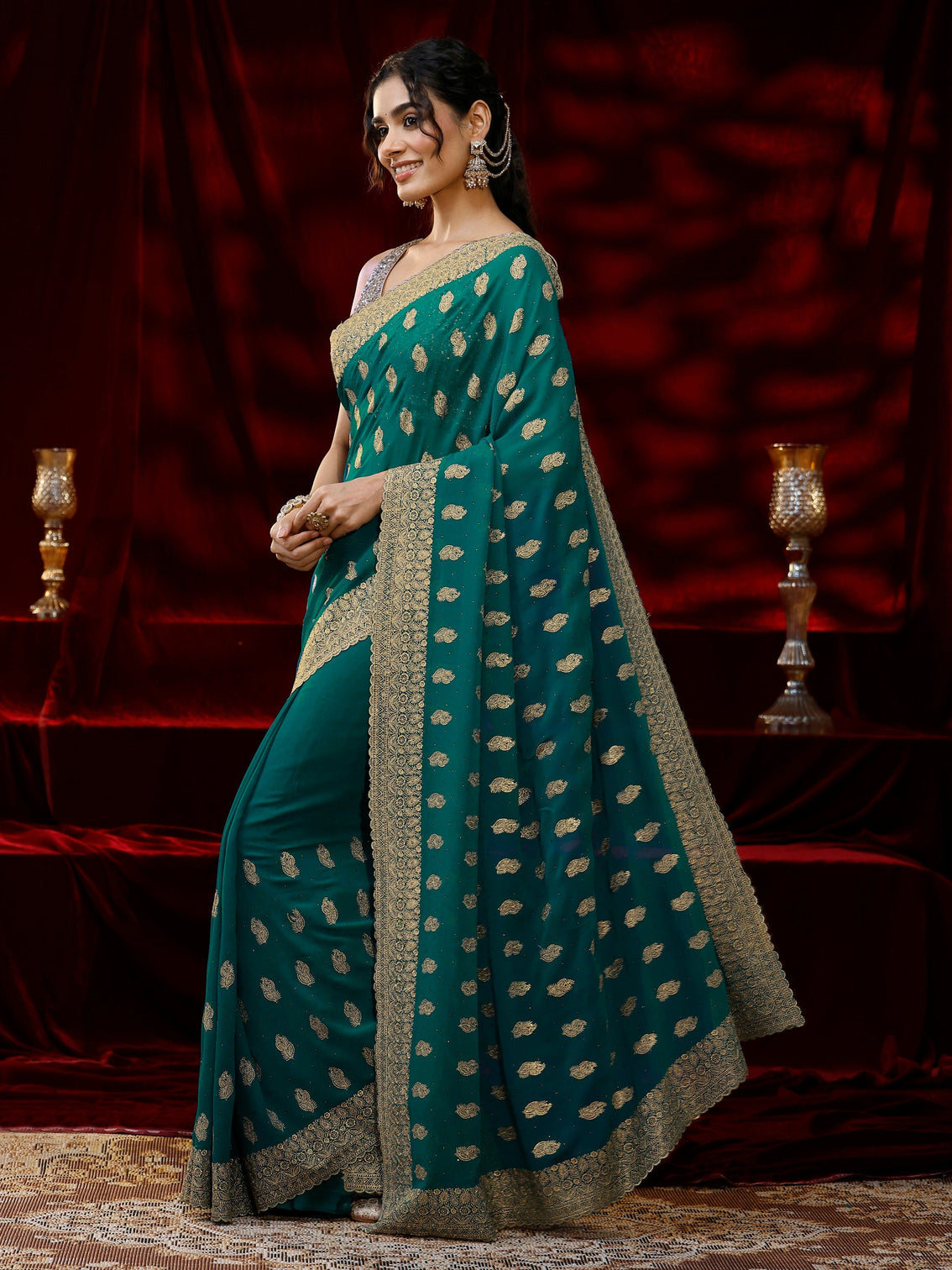 Mameraa Green Embroidered Georgette Saree