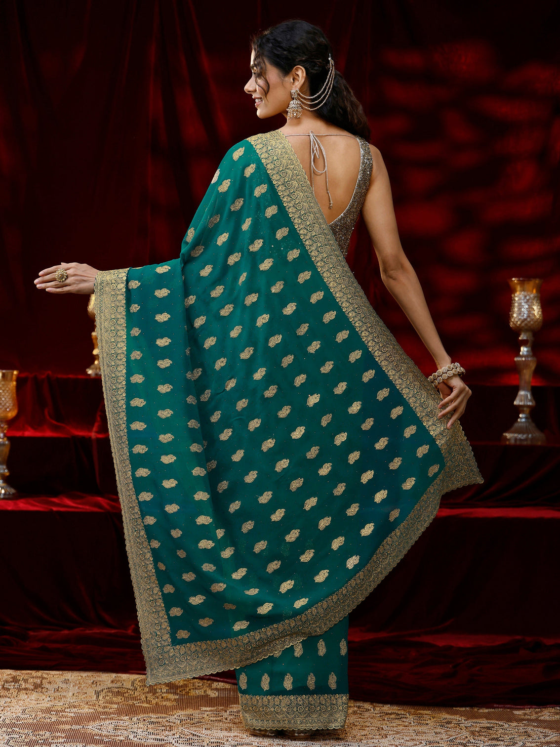 Mameraa Green Embroidered Georgette Saree