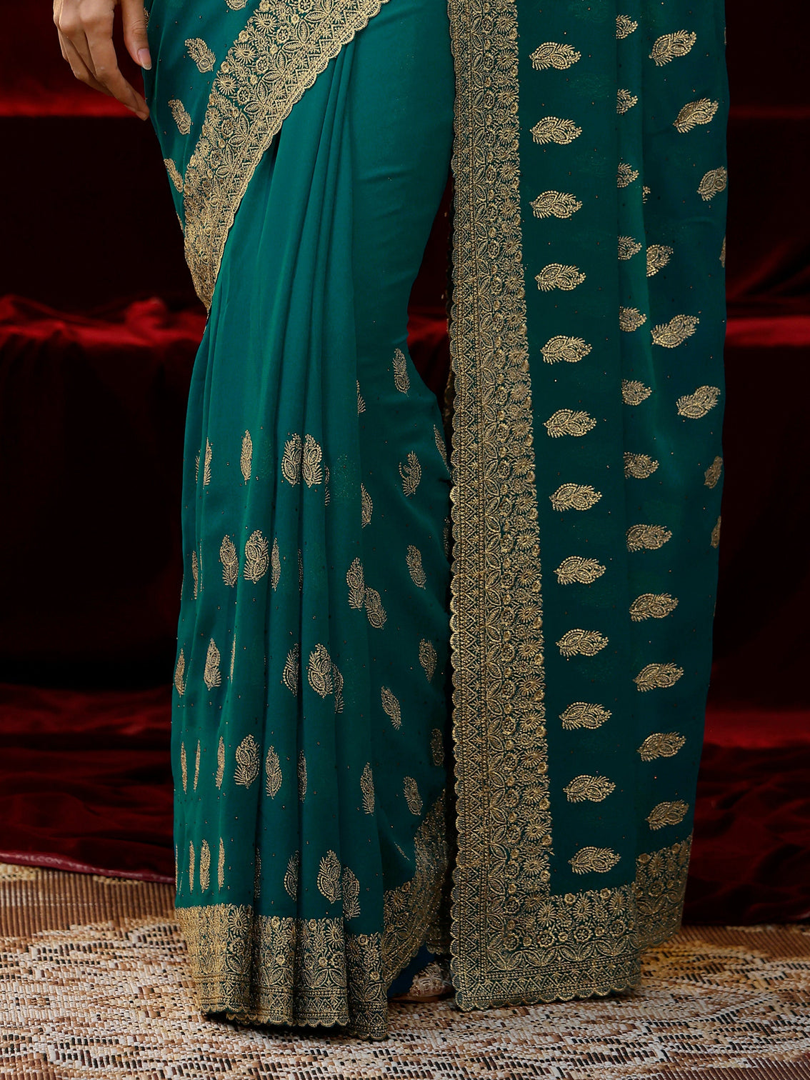 Mameraa Green Embroidered Georgette Saree