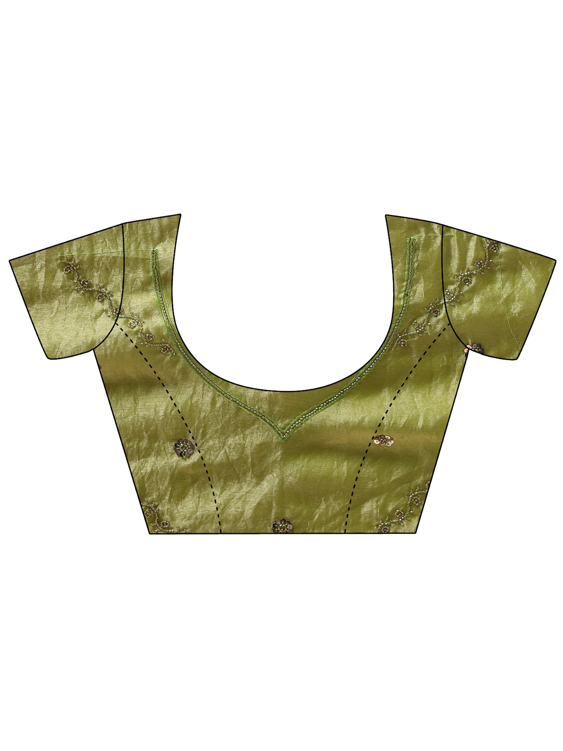 Mameraa Chartreuse Green Floral Embellished Tissue Saree