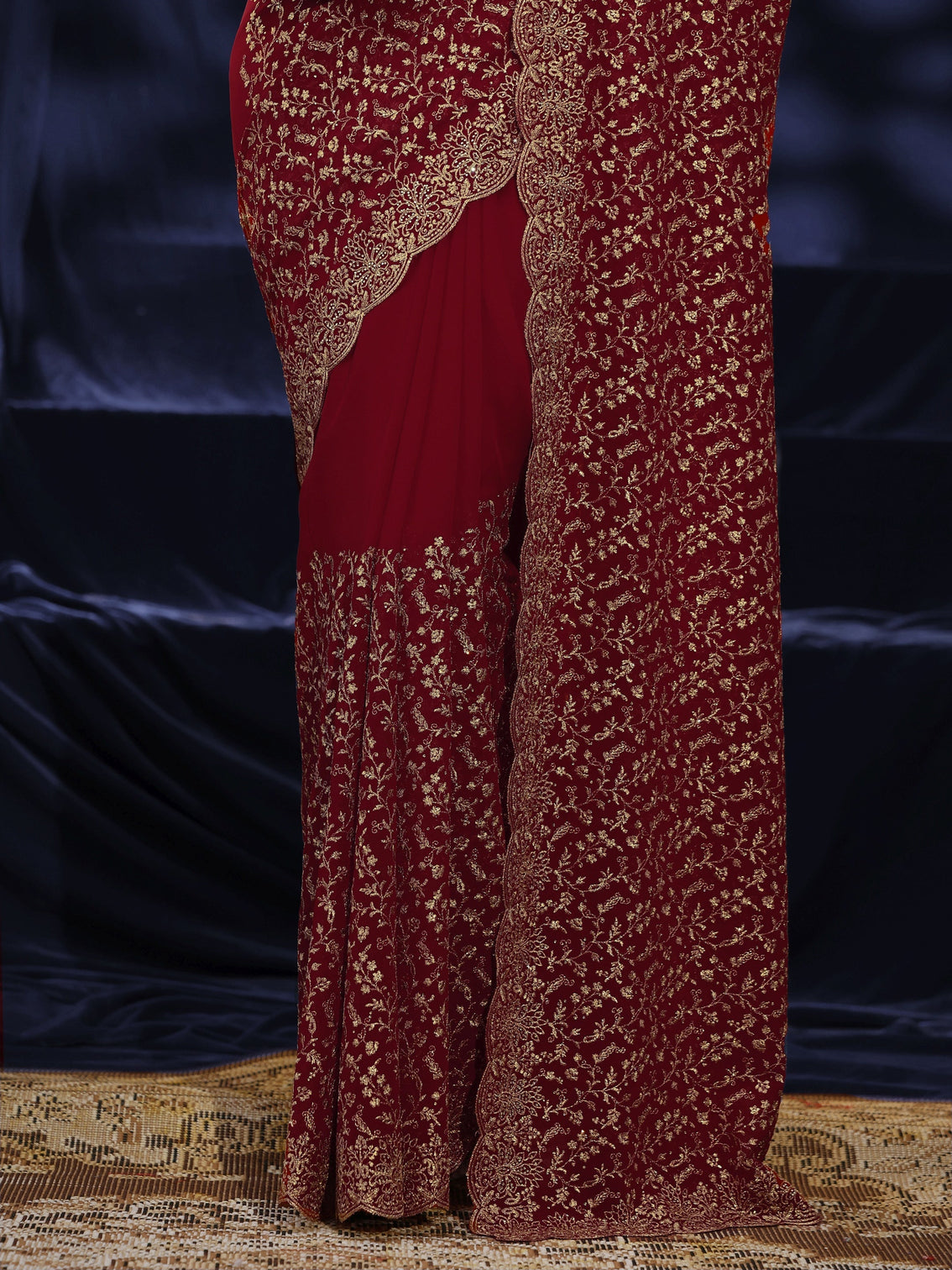 Mameraa Red Floral Embroidered Georgette Saree