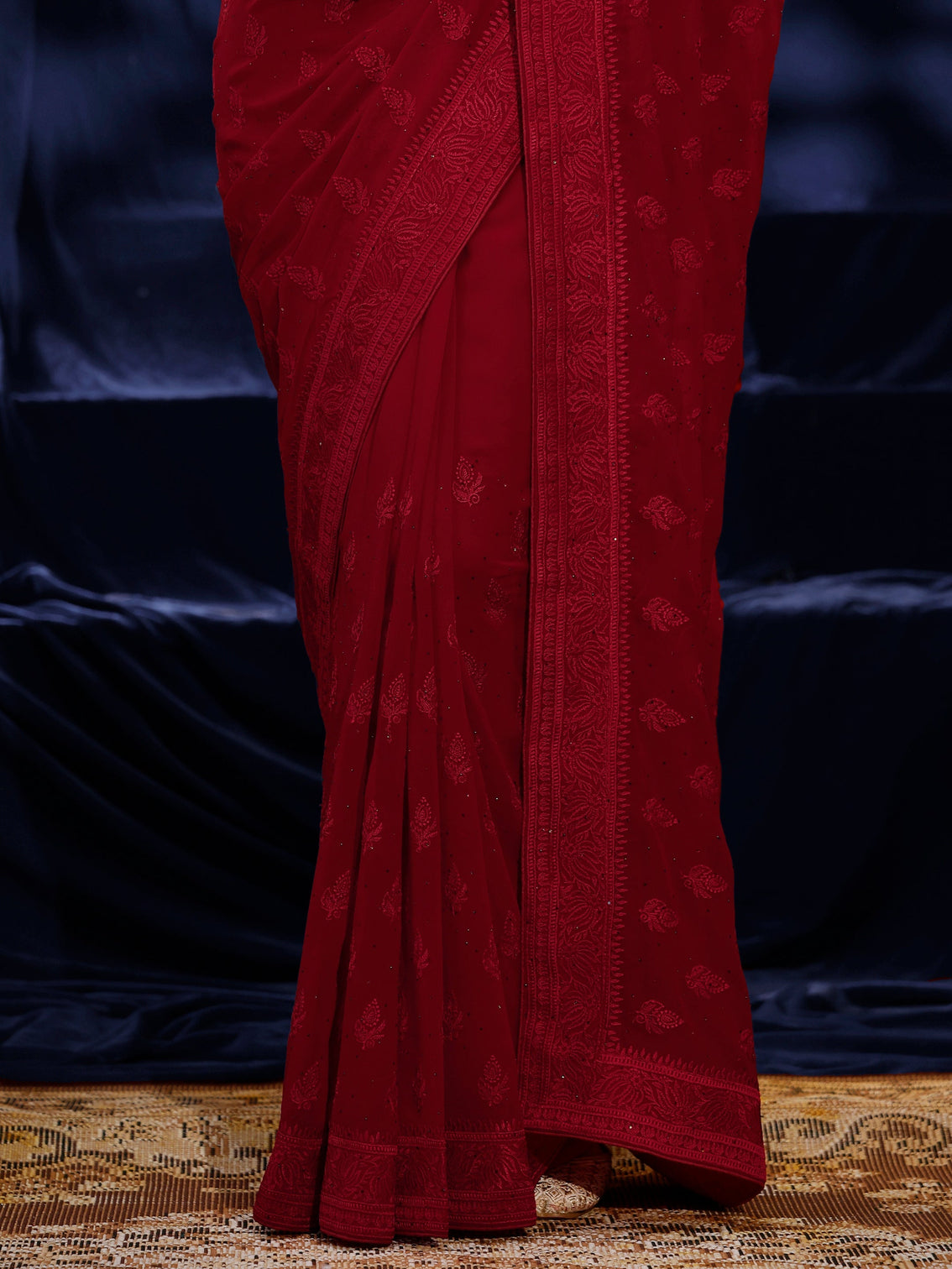 Mameraa Red Floral Embroidered Georgette Saree