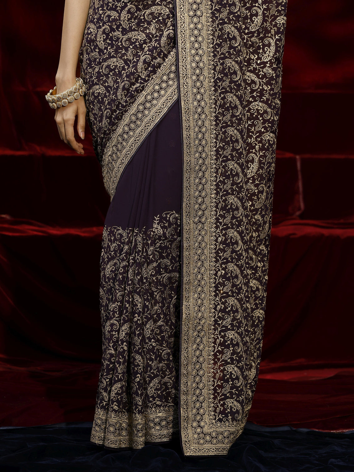 Mameraa Purple Embroidered Georgette Saree