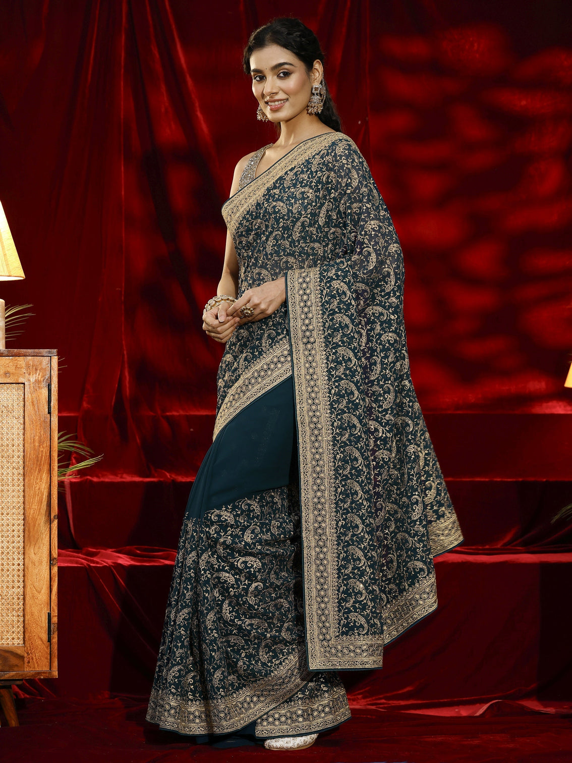 Mameraa Blue Embroidered Georgette Saree