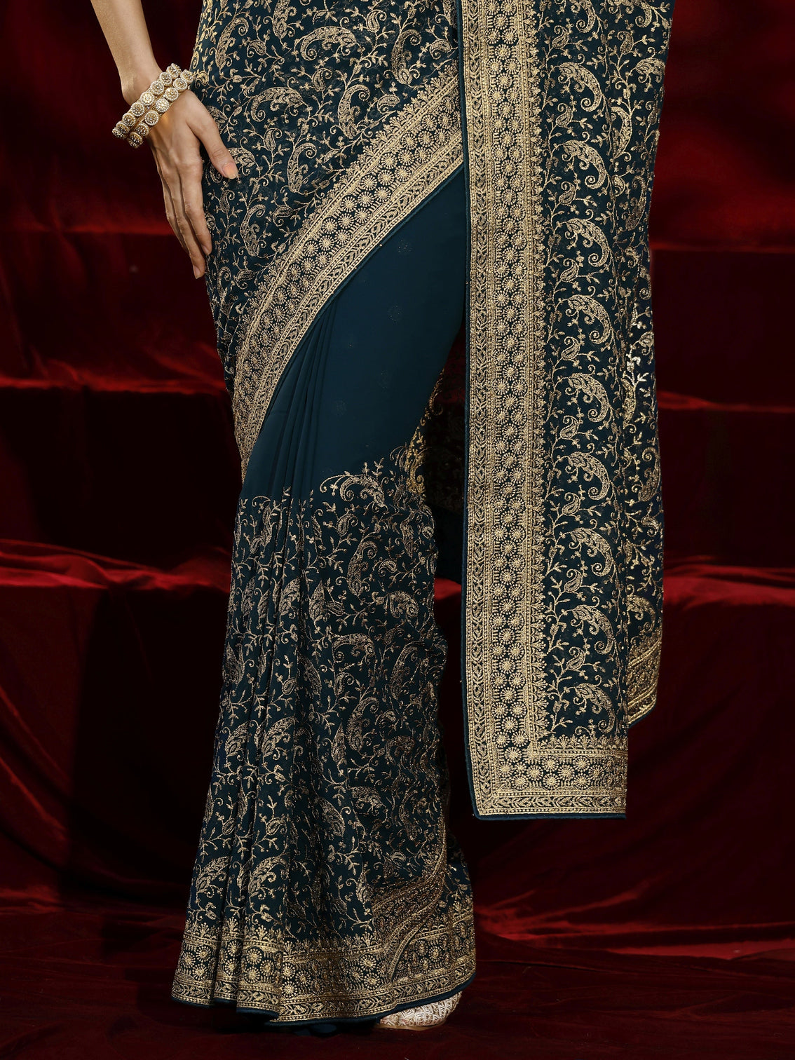 Mameraa Blue Embroidered Georgette Saree