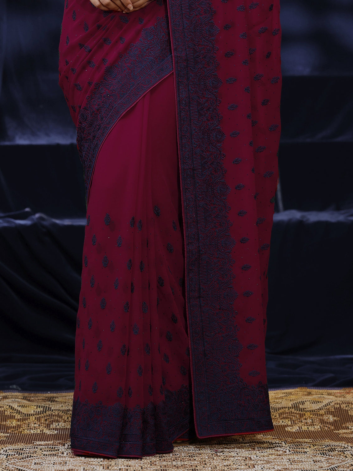 Mameraa Pink Floral Embroidered Georgette Saree