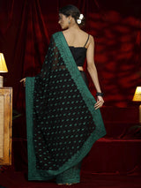 Libas Black Floral Embroidered Georgette Saree