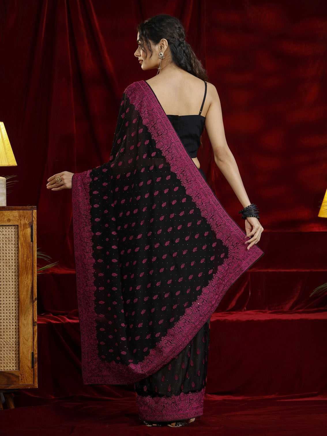 Mameraa Black Floral Embroidered Georgette Saree