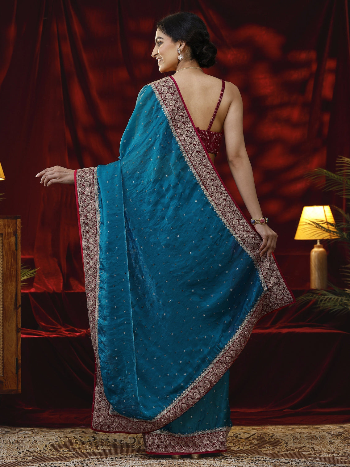Mameraa Blue Embellished Tissue Saree