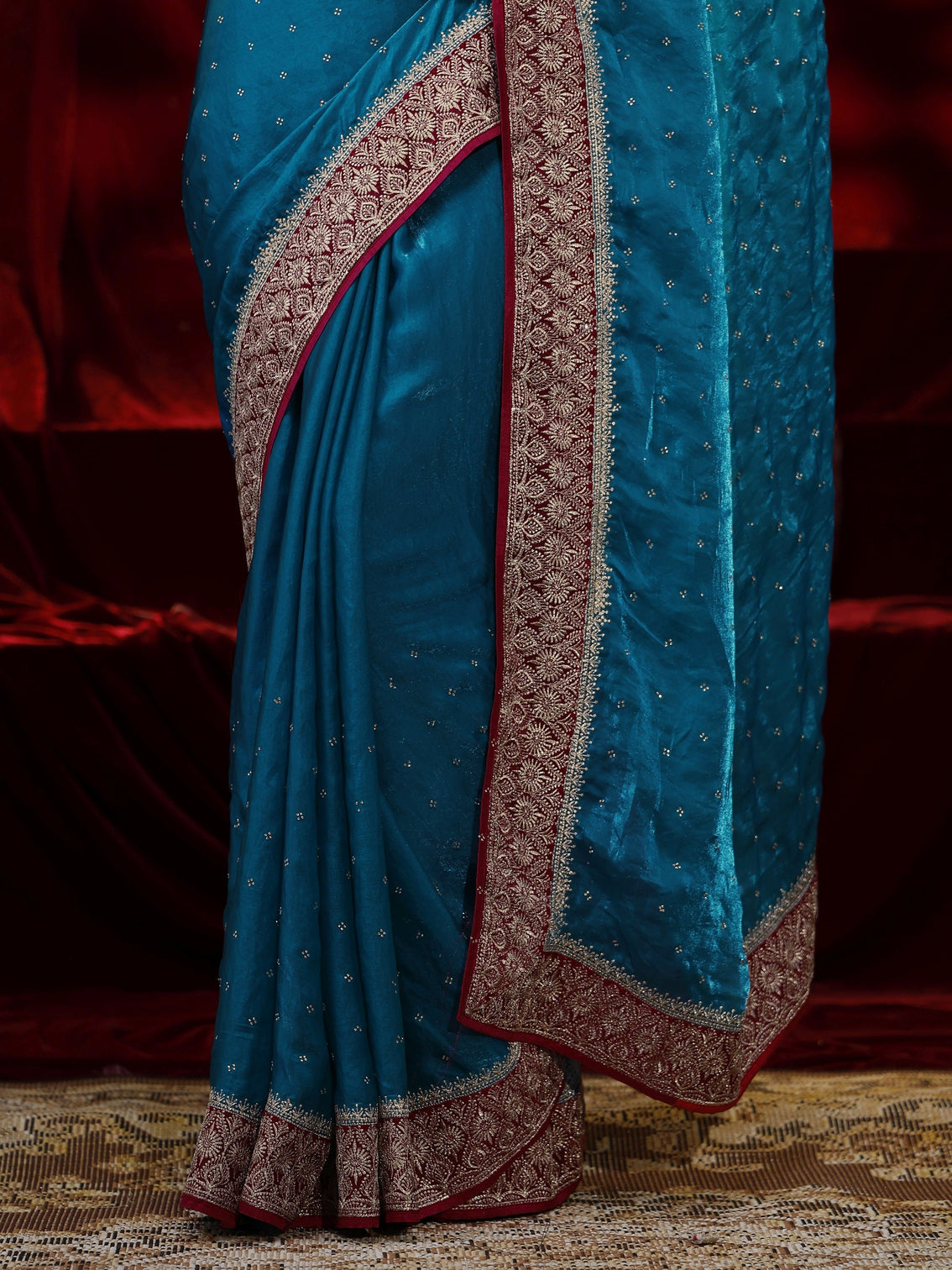 Mameraa Blue Embellished Tissue Saree