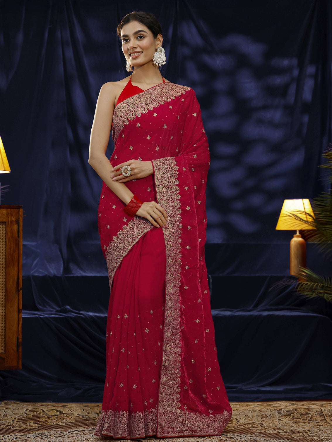 Mameraa Red Embroidered Tissue Saree