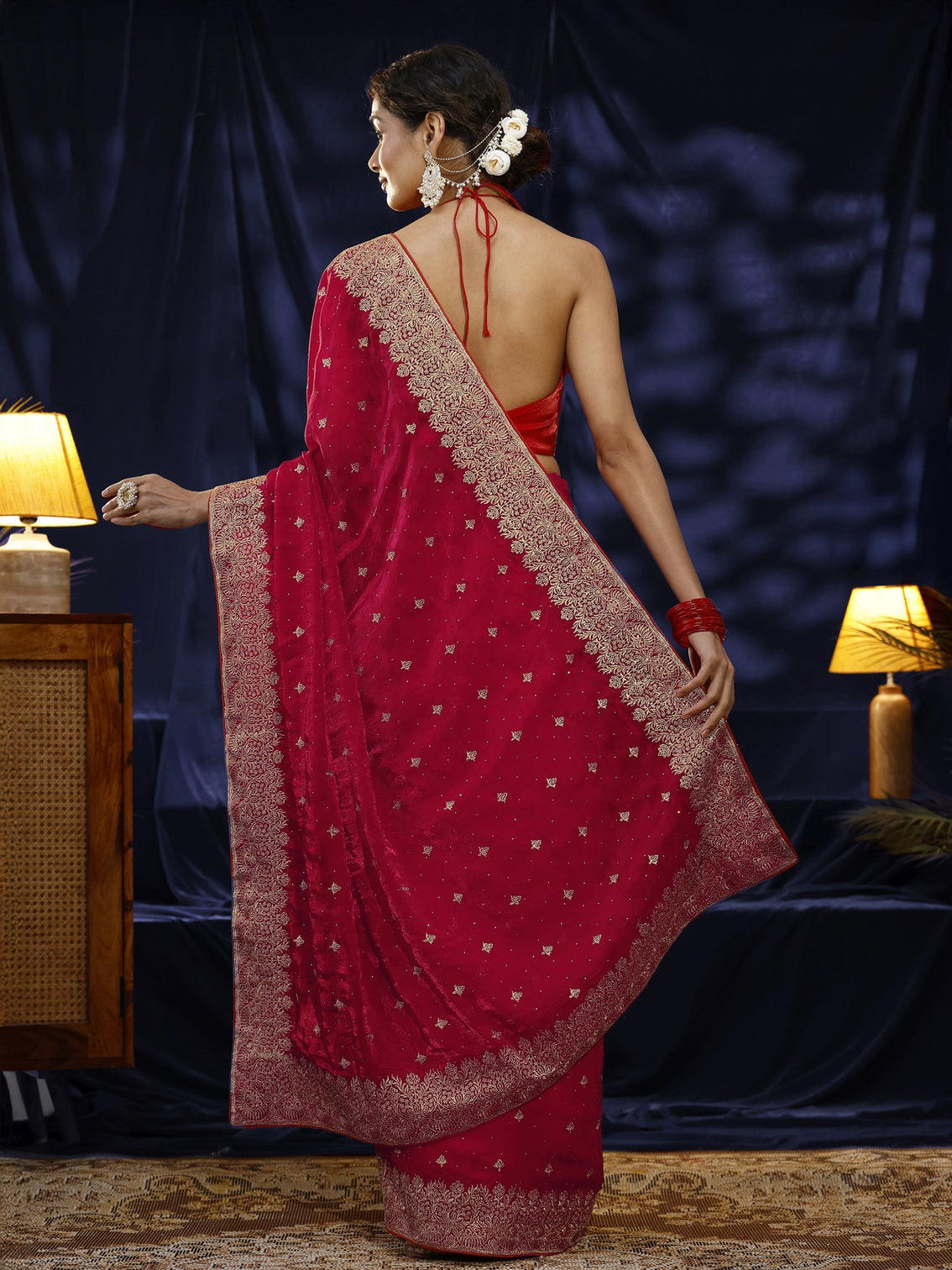 Mameraa Red Embroidered Tissue Saree
