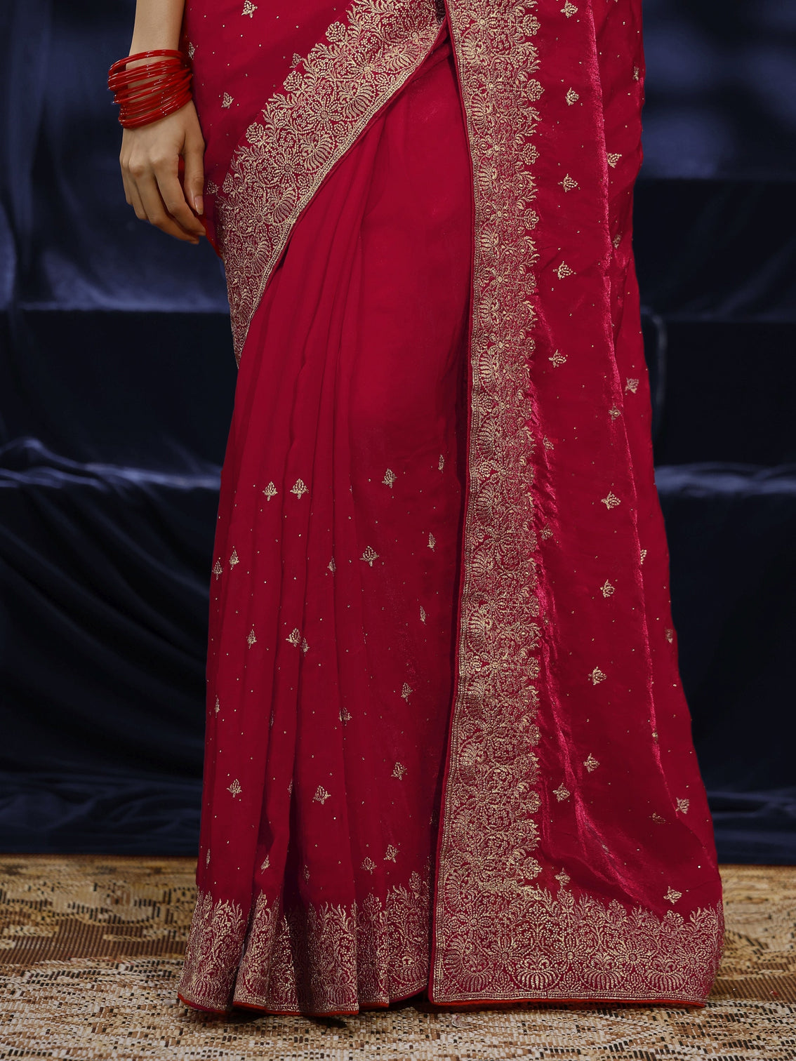 Mameraa Red Embroidered Tissue Saree