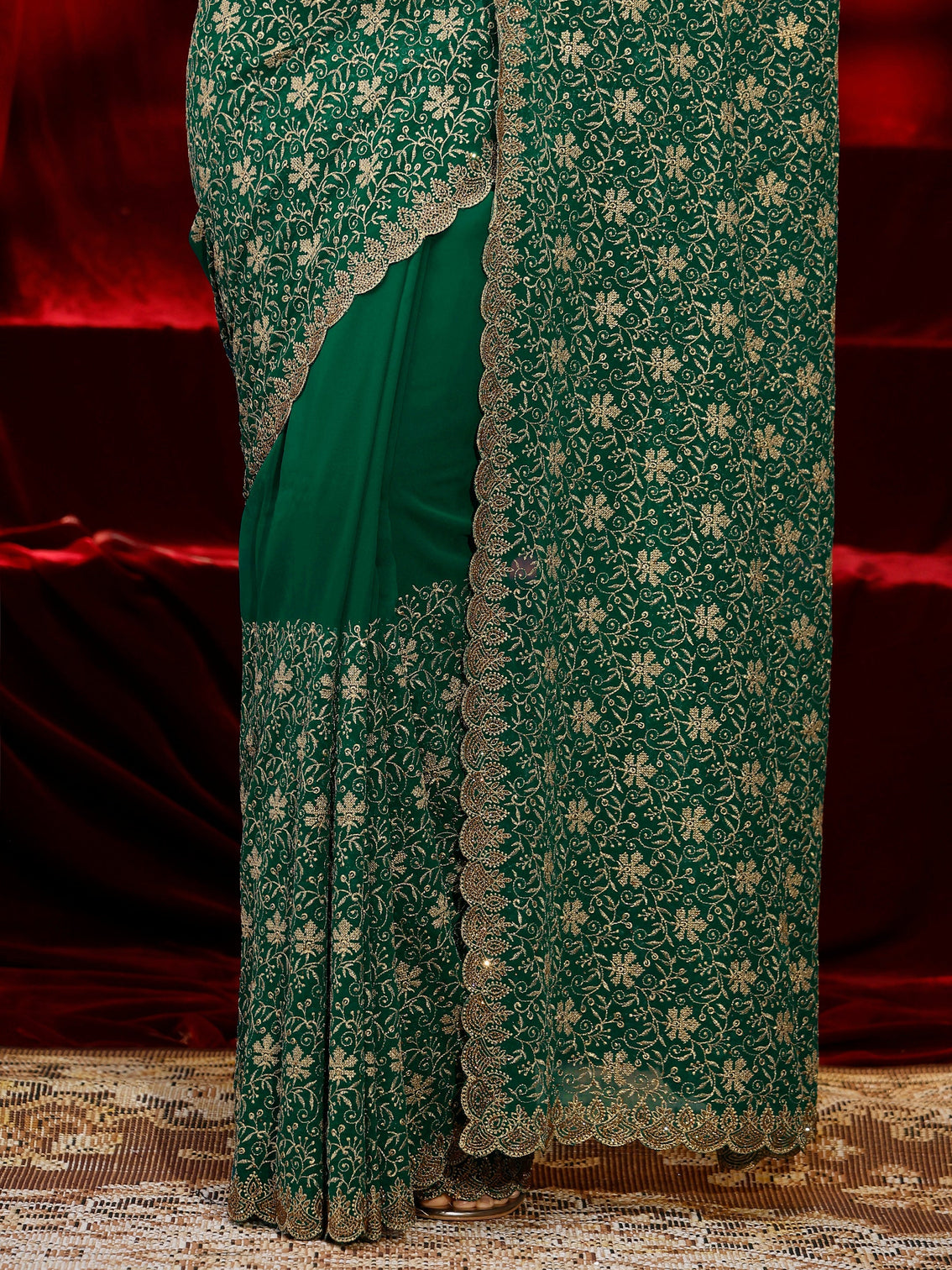 Mameraa Green Floral Embroidered Georgette Saree