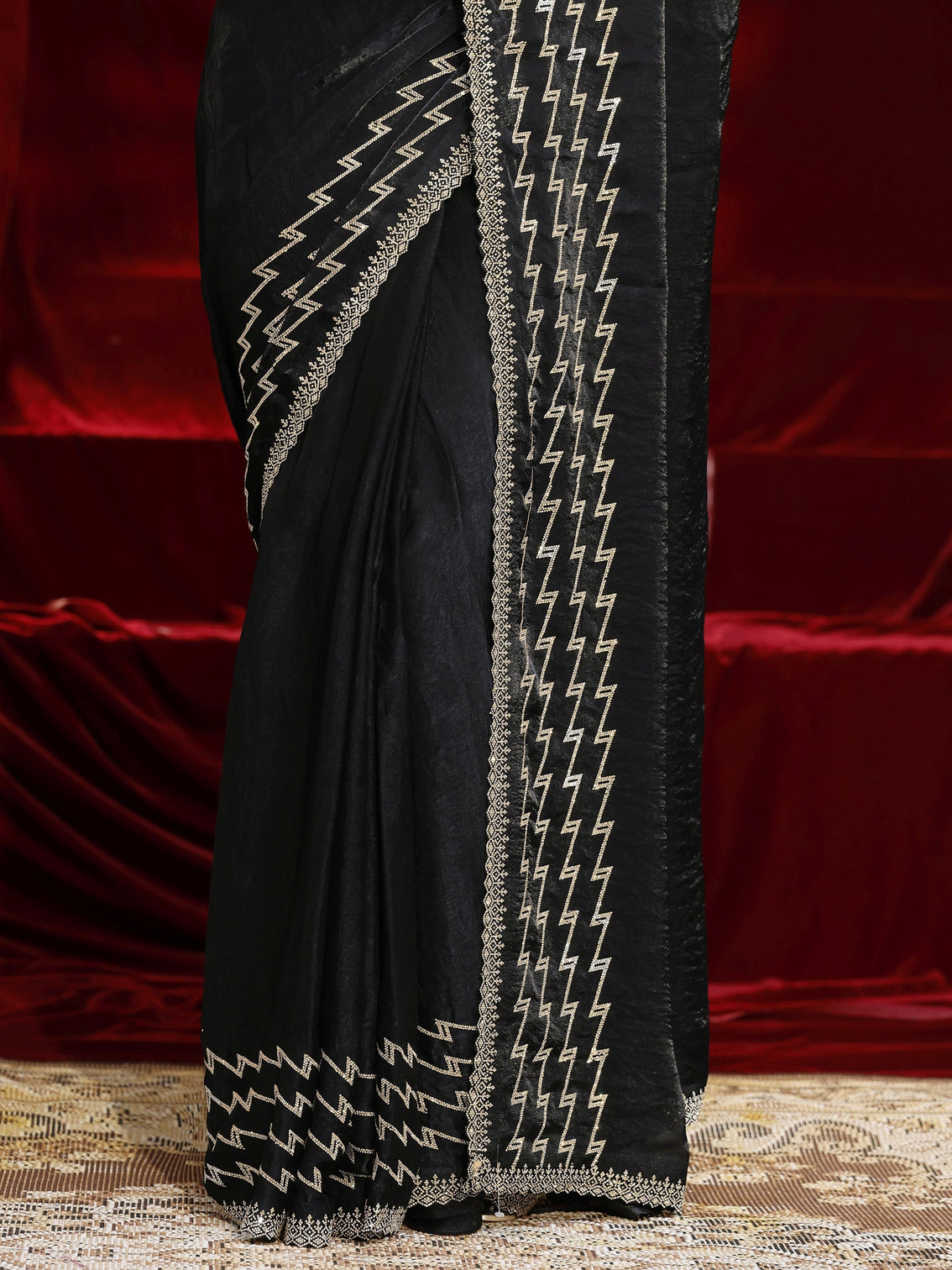 Mameraa Black Solid Tissue Saree