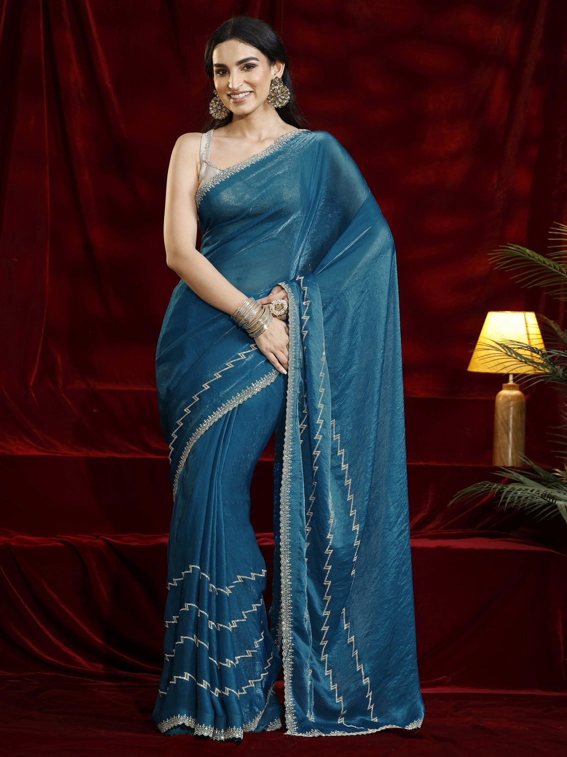 Mameraa Blue Solid Tissue Saree