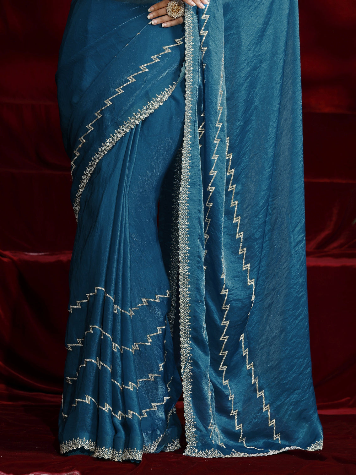 Mameraa Blue Solid Tissue Saree