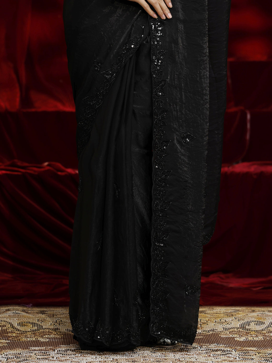 Mameraa Black Embellished Tissue Saree