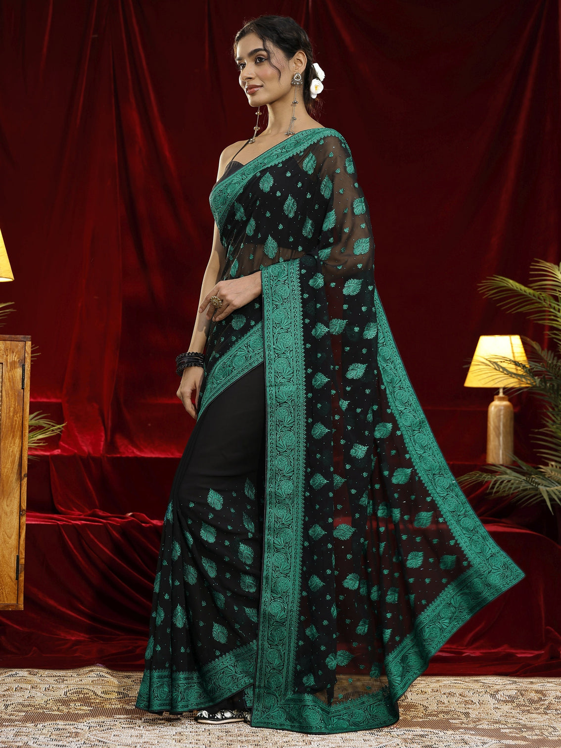 Mameraa Black Embroidered Georgette Saree