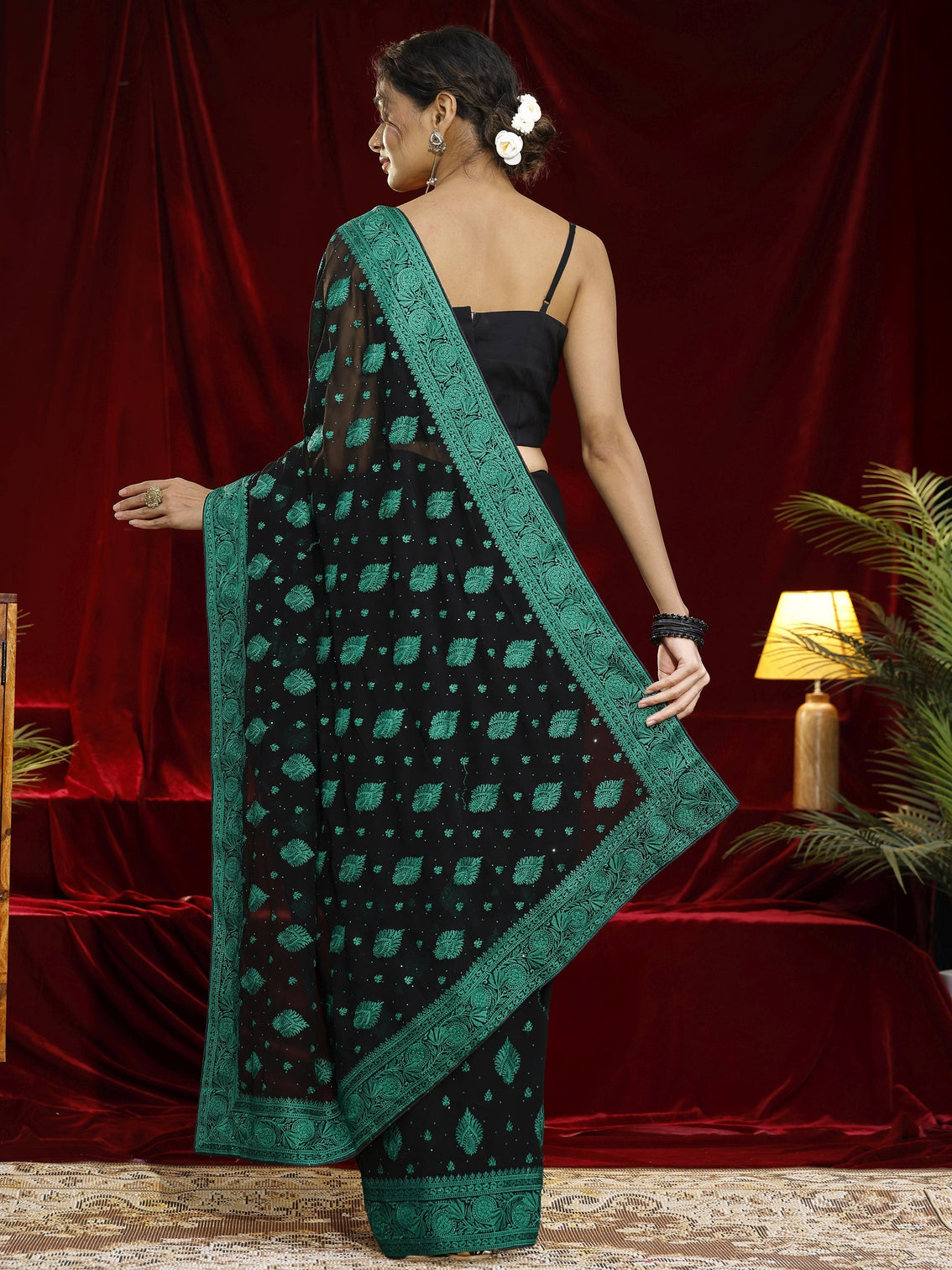 Mameraa Black Embroidered Georgette Saree
