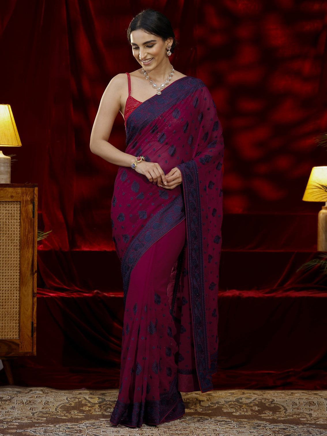 Mameraa Pink Embroidered Georgette Saree