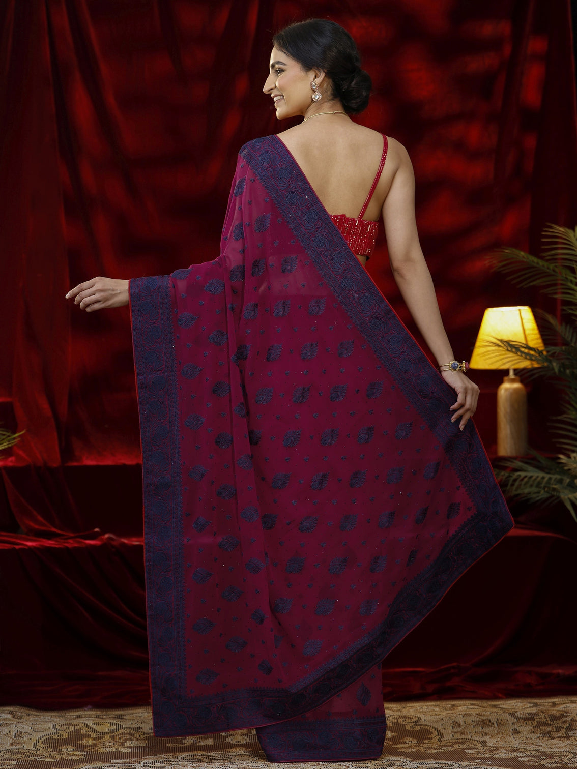 Mameraa Pink Embroidered Georgette Saree