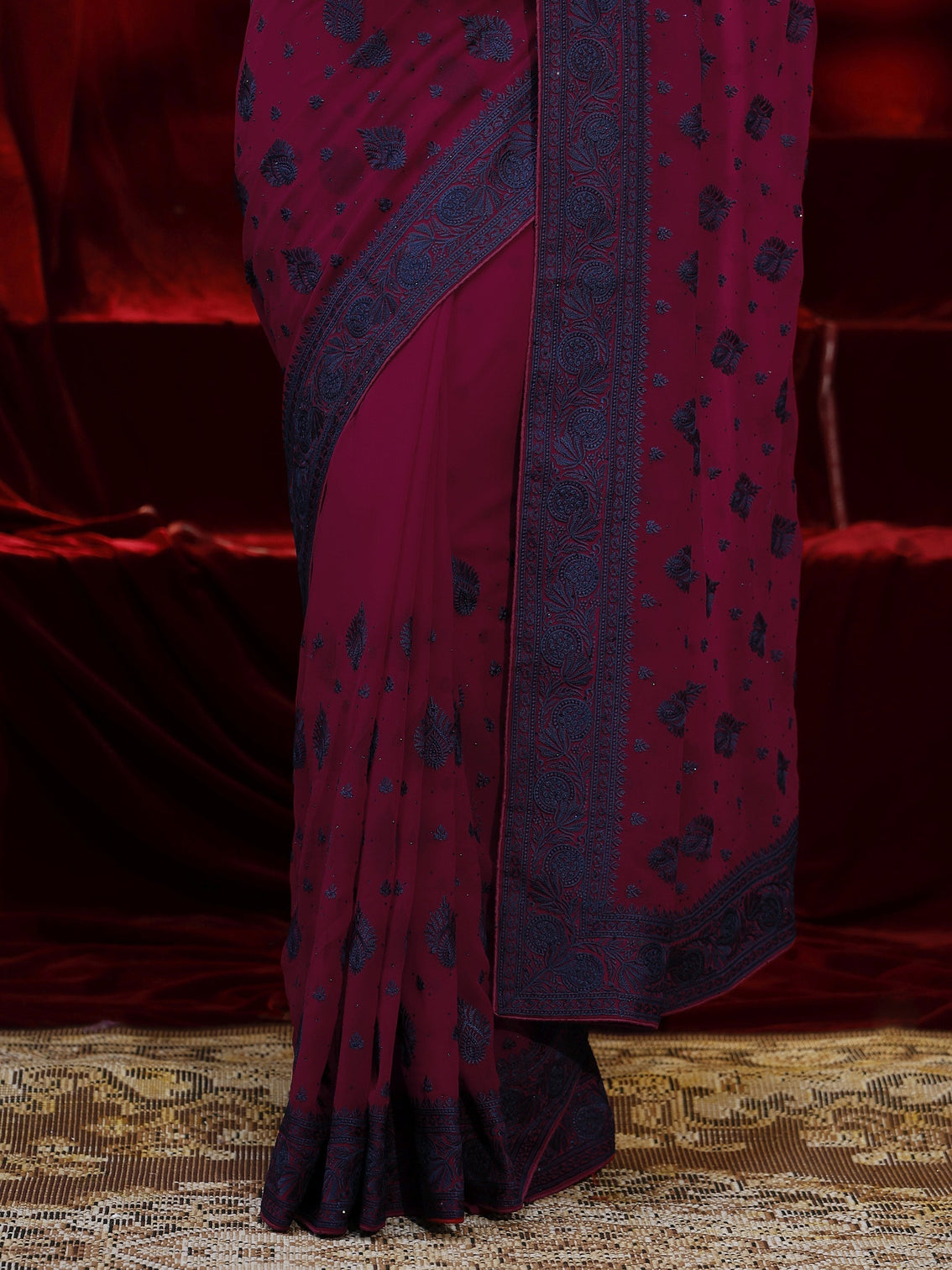 Mameraa Pink Embroidered Georgette Saree