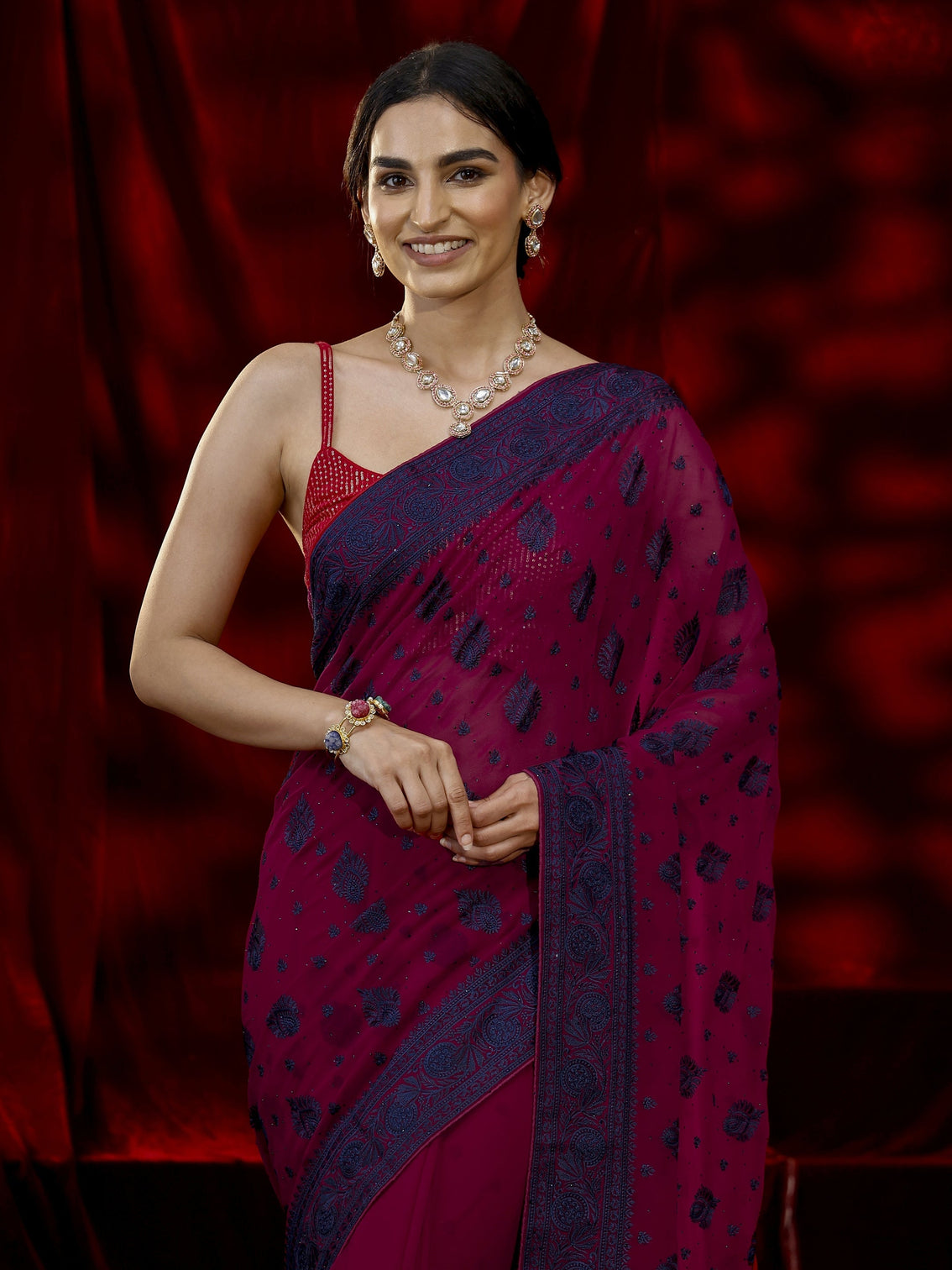 Mameraa Pink Embroidered Georgette Saree