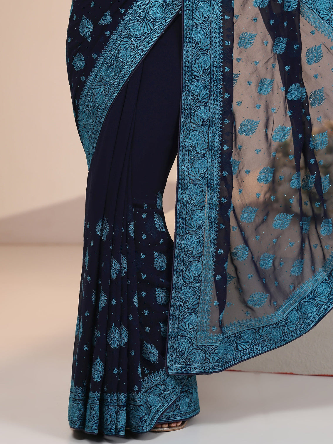 Mameraa Navy Georgette Saree with Embroidered Border