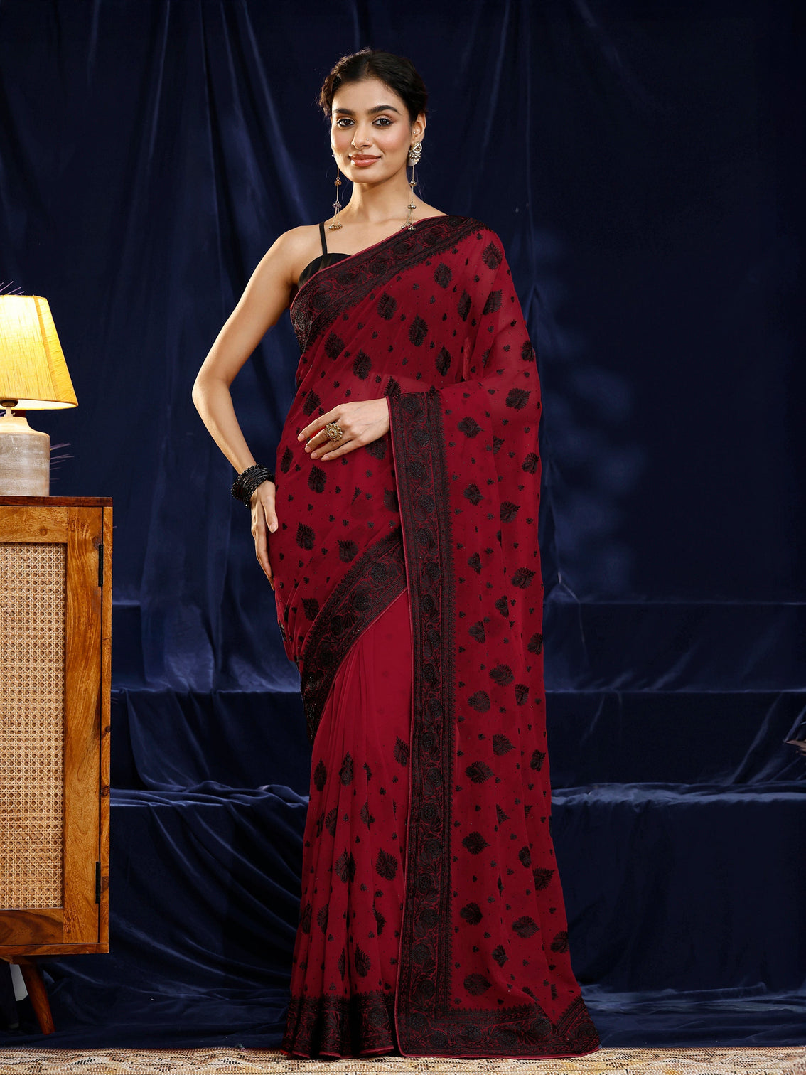 Mameraa Red Embroidered Georgette Saree