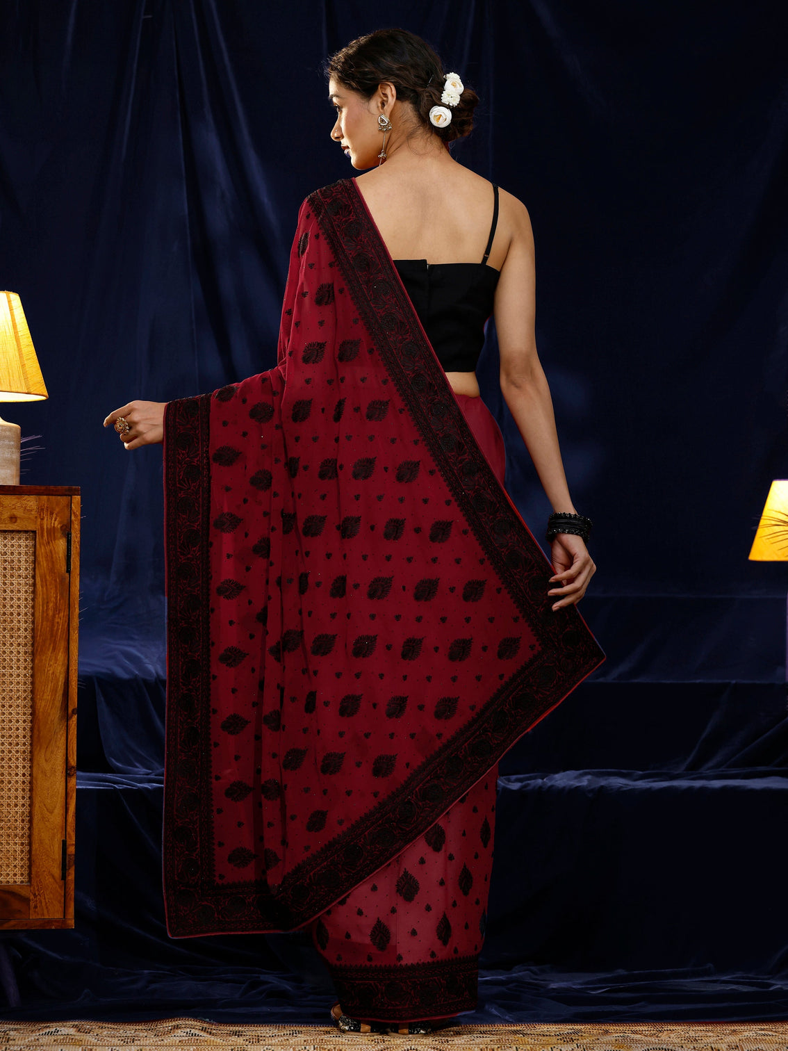 Mameraa Red Embroidered Georgette Saree