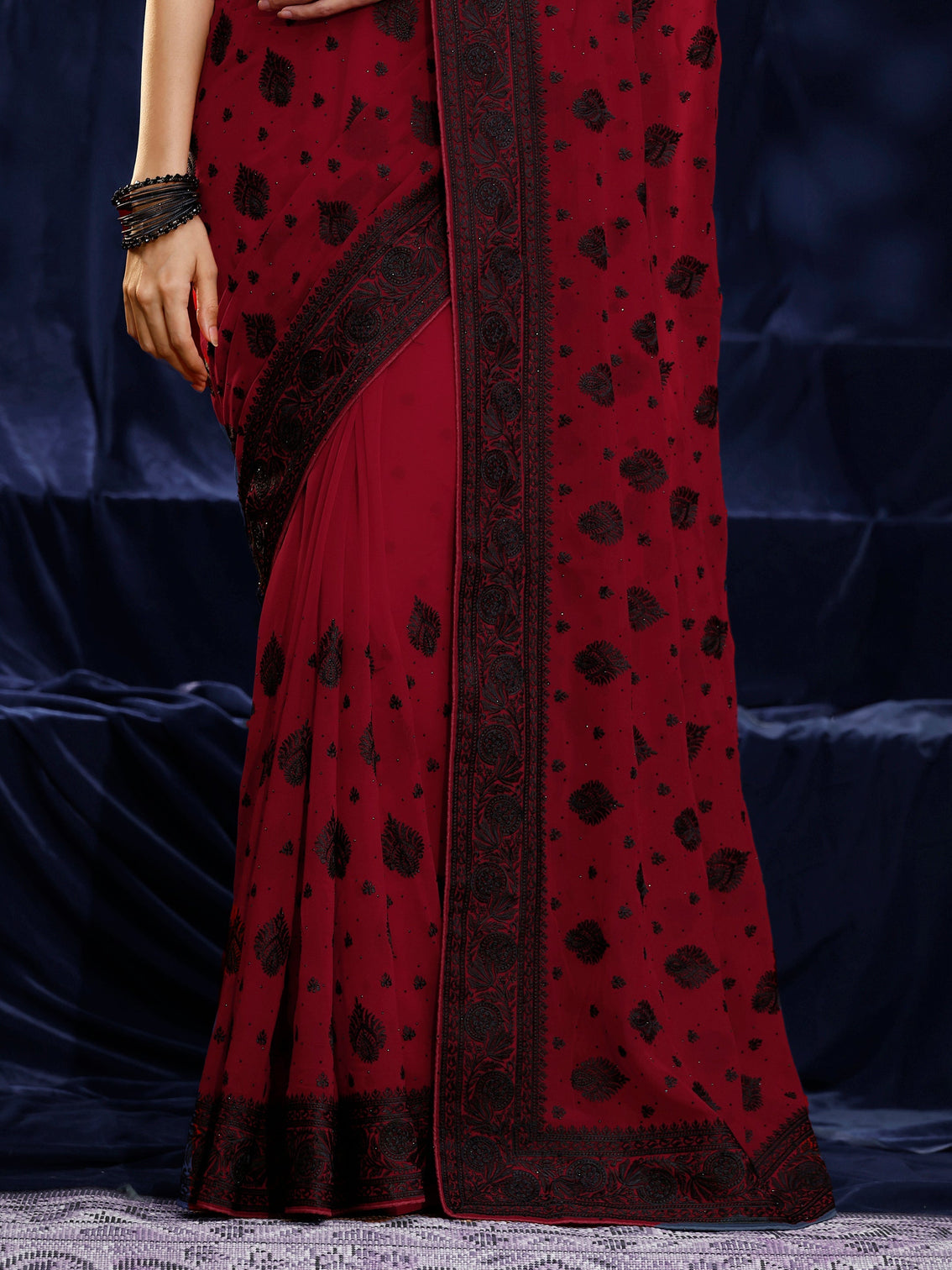 Mameraa Red Embroidered Georgette Saree