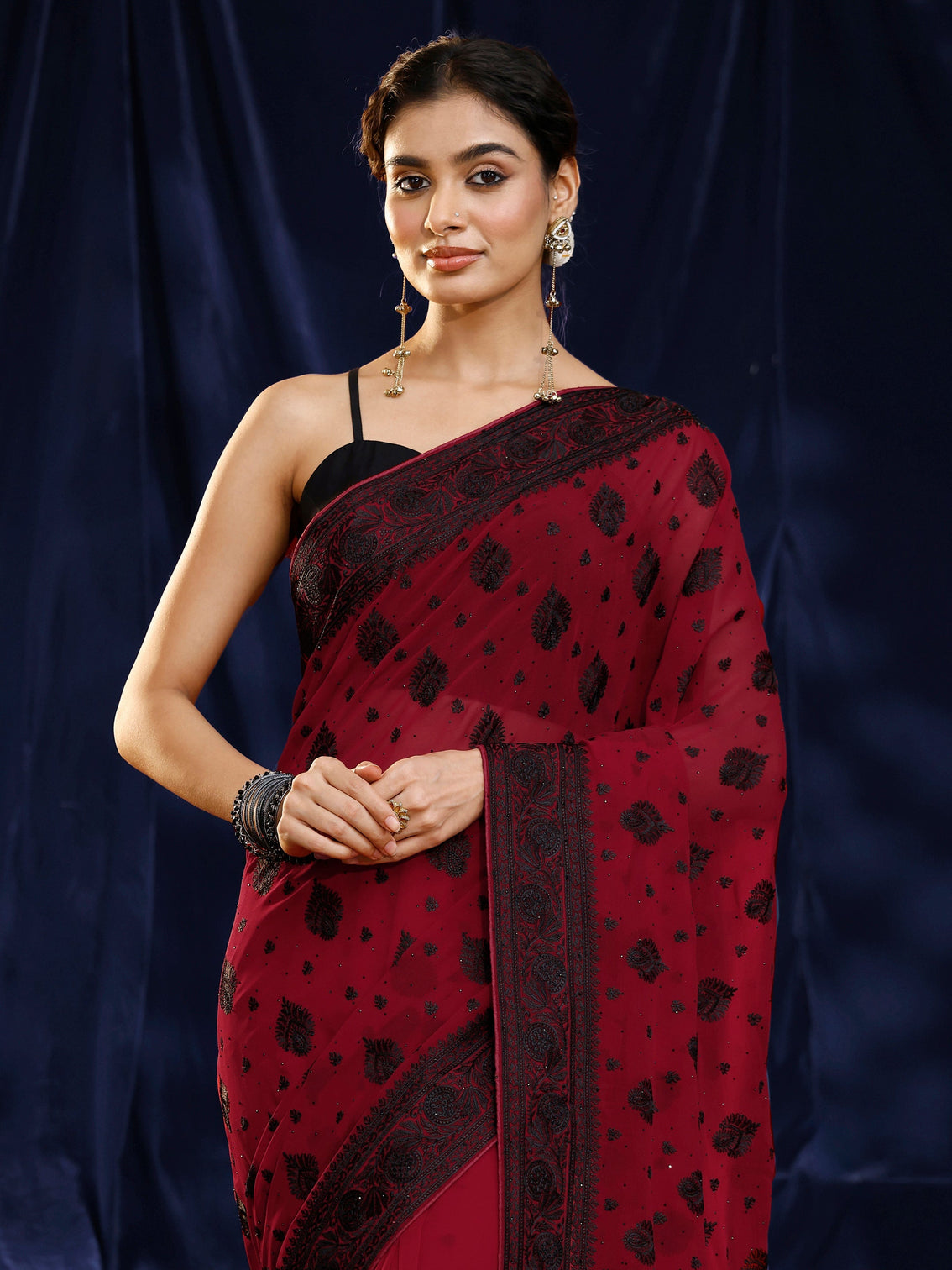 Mameraa Red Embroidered Georgette Saree