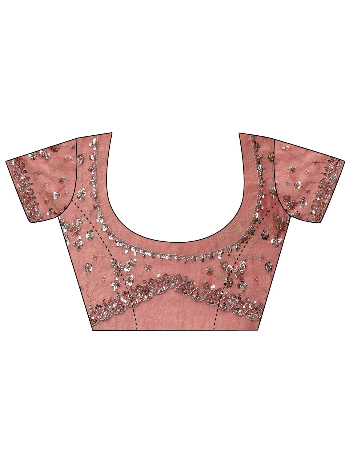Mameraa Art Coral Pink Embellished Tissue Saree