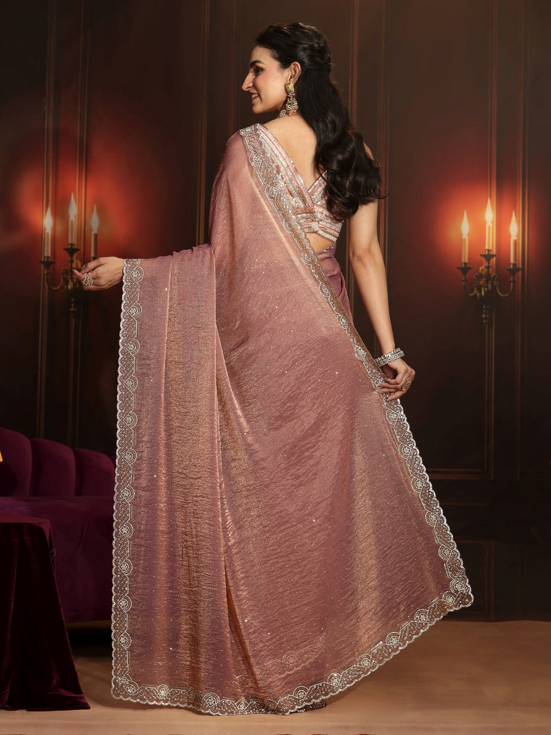 Mameraa Art Mauve Embellished Tissue Saree